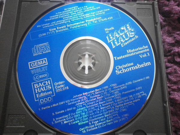 Christine Schornsheim : Musik Im Bachhaus Eisenach - Historische Tasteninstrumente Vol. 1 (CD, Album)