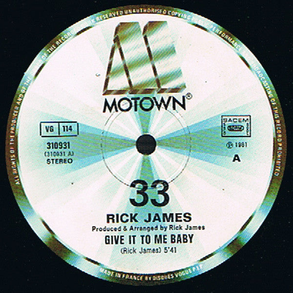 Rick James : Give It To Me Baby (New Remixed Version) (12", Single, Ltd)