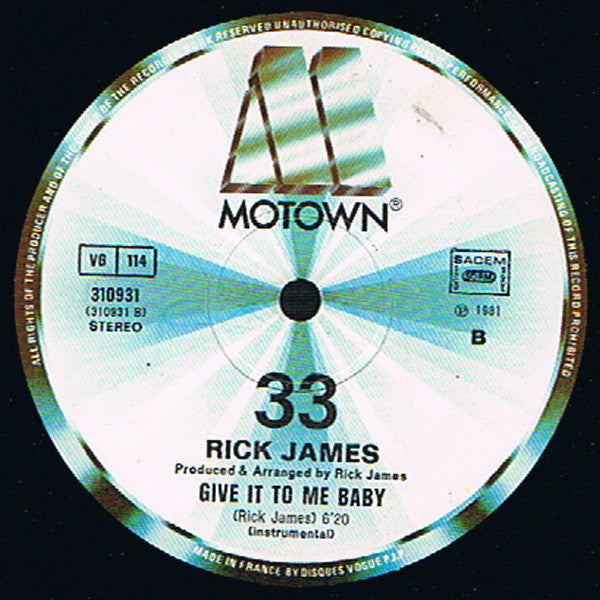 Rick James : Give It To Me Baby (New Remixed Version) (12", Single, Ltd)