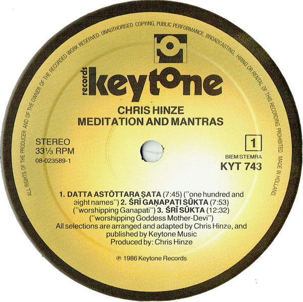 Chris Hinze : Meditation And Mantras (LP, Album)