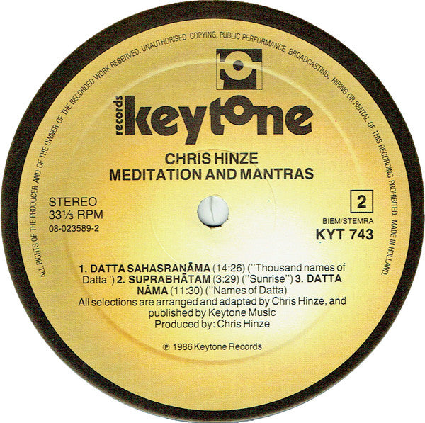 Chris Hinze : Meditation And Mantras (LP, Album)