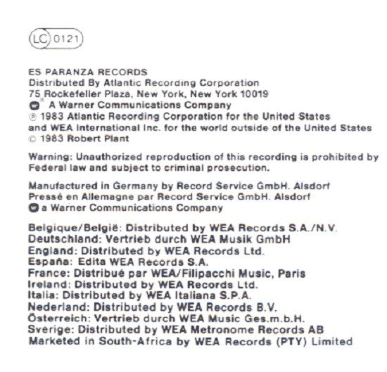 Robert Plant : The Principle Of Moments (LP, Album)