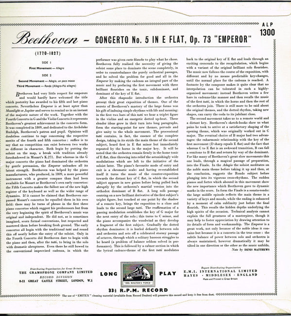 Ludwig van Beethoven, Solomon (6) With The Philharmonia Orchestra Conducted By Herbert Menges : The Emperor Concerto (LP, Mono)