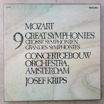 Wolfgang Amadeus Mozart - Concertgebouworkest, Josef Krips : 9 Great Symphonies = Grosse Symphonien = Grandes Symphonies (5xLP, Comp + Box)