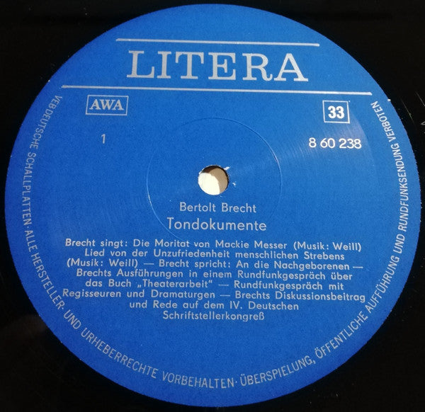 Bertolt Brecht : Tondokumente (2xLP)