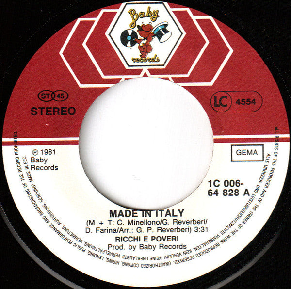 Ricchi E Poveri : Made In Italy (7", Single)