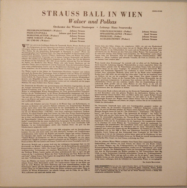 Johann Strauss Jr., Josef Strauß – Orchester Der Wiener Staatsoper, Hans Swarowsky : Strauss-Ball In Wien: Walzer Und Polkas (LP, Mono)