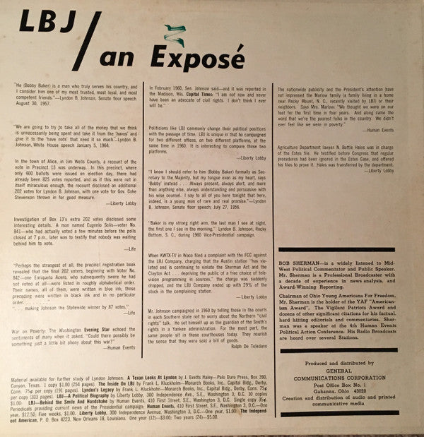 Bob Sherman (5) : LBJ / An Exposé (LP, Album)