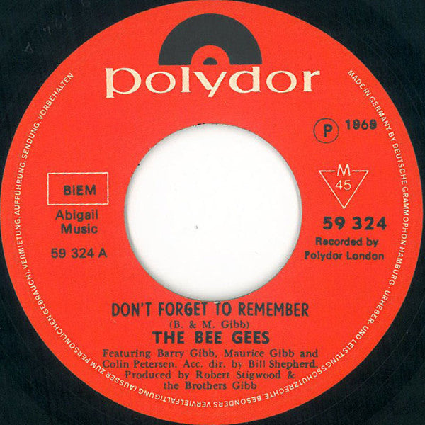 Bee Gees : Don't Forget To Remember  (7", Single, Mono)