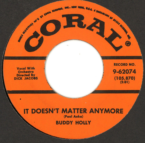 Buddy Holly : It Doesn't Matter Anymore / Raining In My Heart (7", Single, RE, Unofficial)