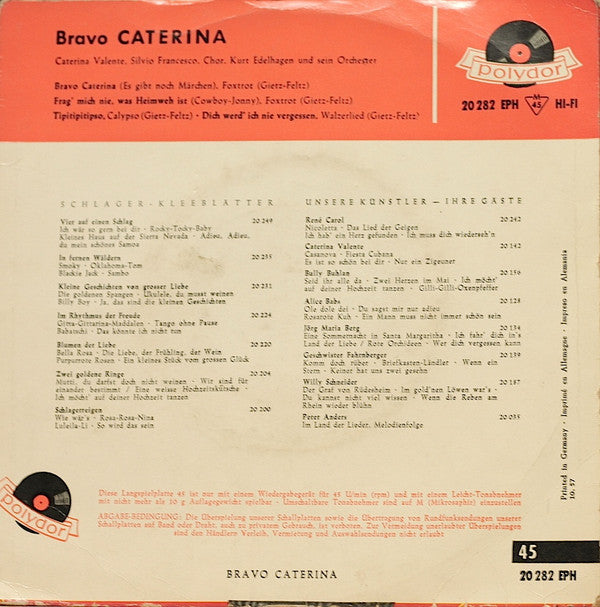Caterina Valente • Silvio Francesco • Orchester Kurt Edelhagen : Bravo Caterina (7", EP, Mono, RP)