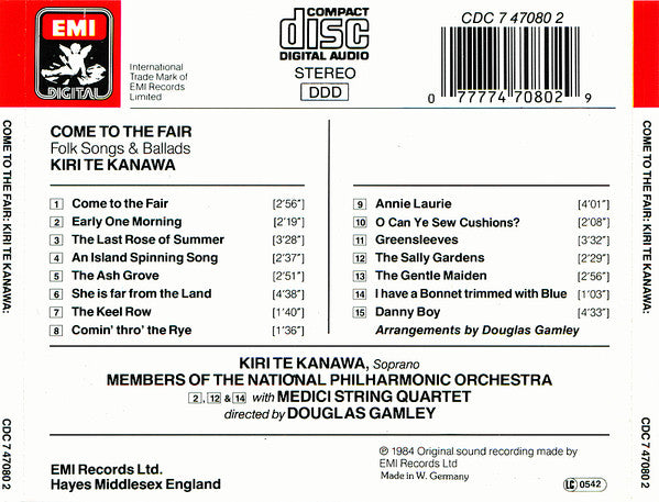 Kiri Te Kanawa : Come To The Fair: Folk Songs & Ballads (CD, Album, RP)