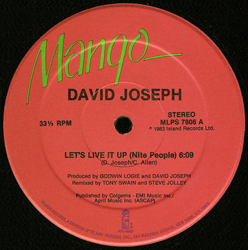 David Joseph : Let's Live It Up (Nite People) (12")