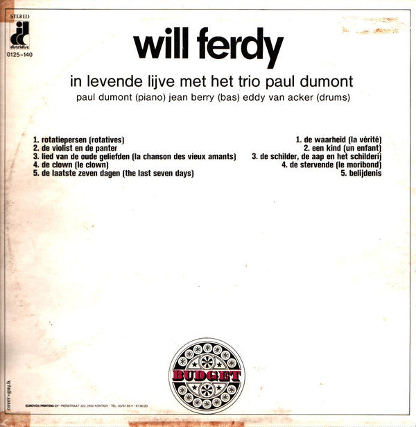 Will Ferdy Met Het Trio Paul Dumont : In Levende Lijve (LP, Album)