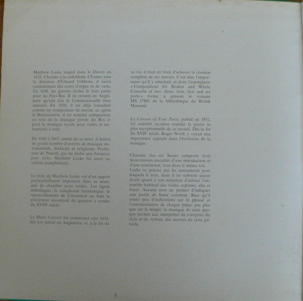 Matthew Locke - The Violes Of Oxenford : Approche De La Viole / Consort Of Four Parts (Suites N° 1 Et 4) (12")