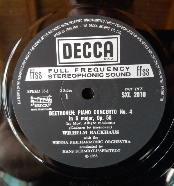 Ludwig van Beethoven, Wilhelm Backhaus, Wiener Philharmoniker, Hans Schmidt-Isserstedt : Piano Concerto No. 4 In G Major (LP, RP, ED4)
