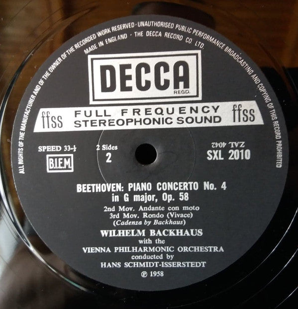 Ludwig van Beethoven, Wilhelm Backhaus, Wiener Philharmoniker, Hans Schmidt-Isserstedt : Piano Concerto No. 4 In G Major (LP, RP, ED4)