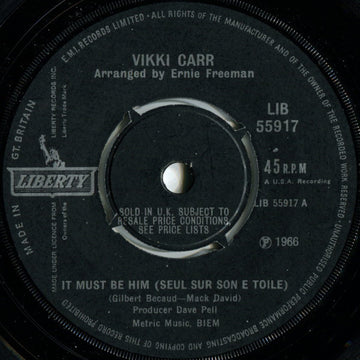 Vikki Carr : It Must Be Him (Seul Sur Son E Toile) (7", Single, 4-P)