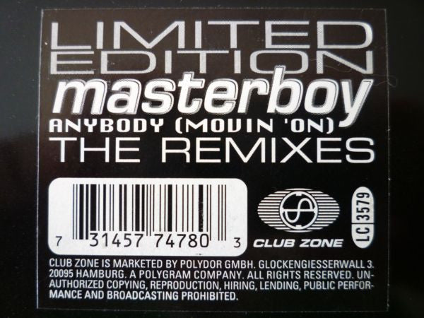 Masterboy : Anybody (Movin' On) (The Remixes) (10", Ltd, Red)