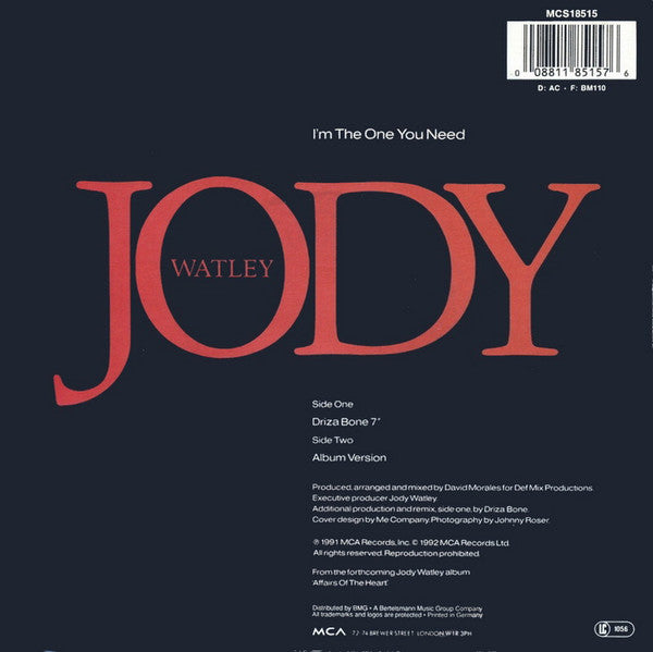 Jody Watley : I'm The One You Need (7", Single)