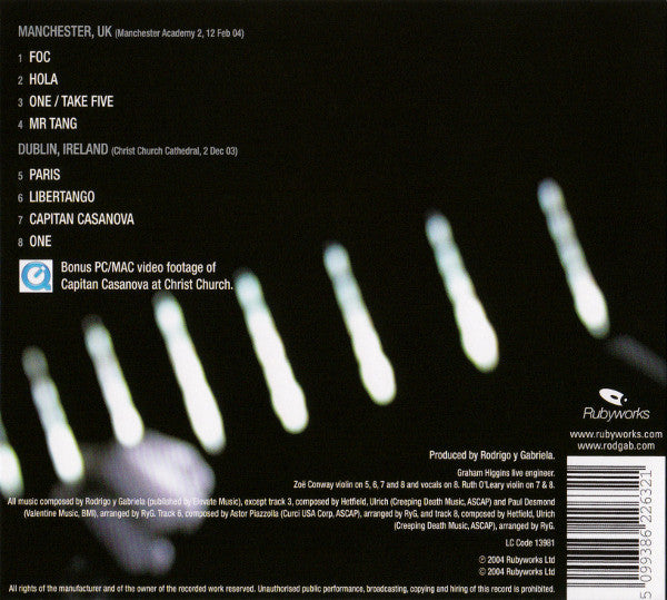 Rodrigo Y Gabriela : Live Manchester And Dublin (CD, Album, Enh, RE)
