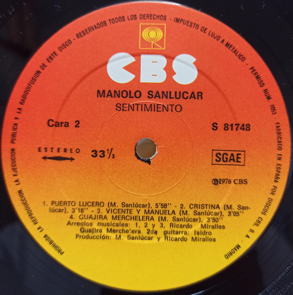 Manolo Sanlúcar : Sentimiento (LP, Album)