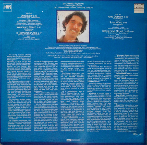 Stu Goldberg with Larry Coryell & L. Subramaniam : Solos-Duos-Trios (LP, Album)