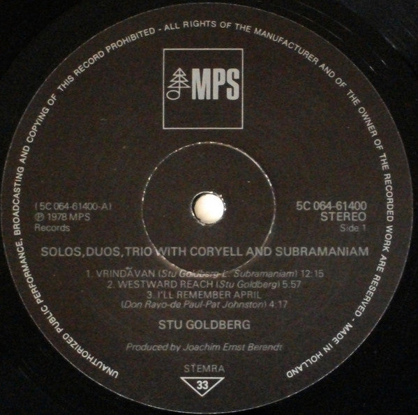 Stu Goldberg with Larry Coryell & L. Subramaniam : Solos-Duos-Trios (LP, Album)