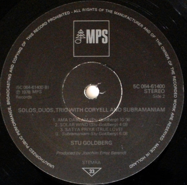 Stu Goldberg with Larry Coryell & L. Subramaniam : Solos-Duos-Trios (LP, Album)