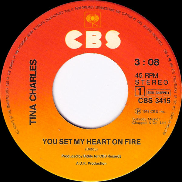 Tina Charles : You Set My Heart On Fire (7", Single)