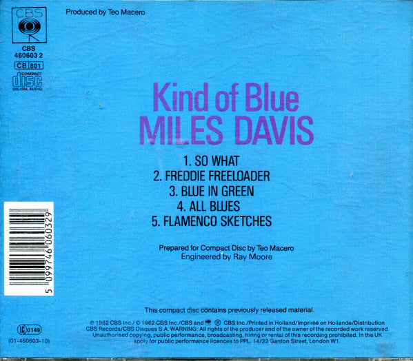 Miles Davis : Kind Of Blue (CD, Album, RE)