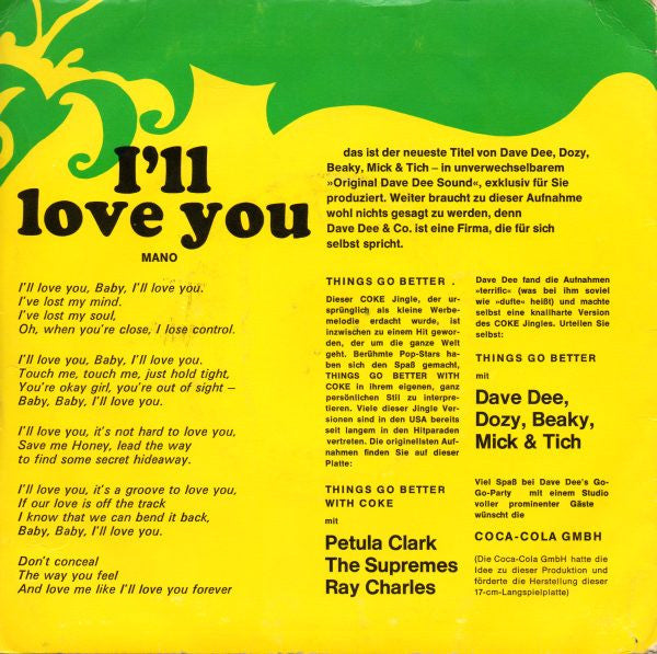 Dave Dee, Dozy, Beaky, Mick & Tich : I'll Love You (7", EP, Mono)