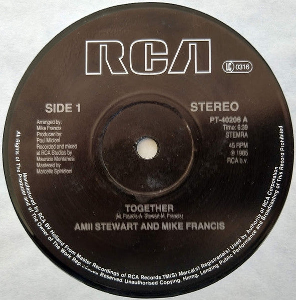Amii Stewart And Mike Francis : Together (12")