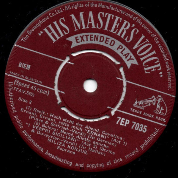 Miliza Korjus : The Voice Of Miliza Korjus (7", EP)