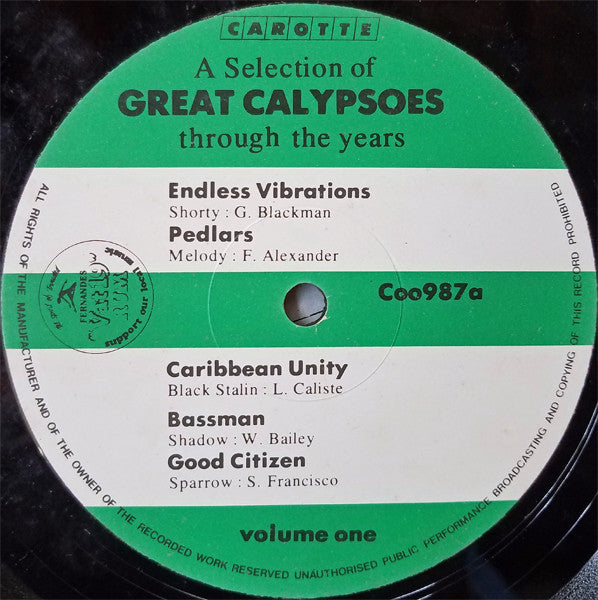 Various : A Selection Of Great Calypsoes Through The Years: Volume One (LP, Comp)
