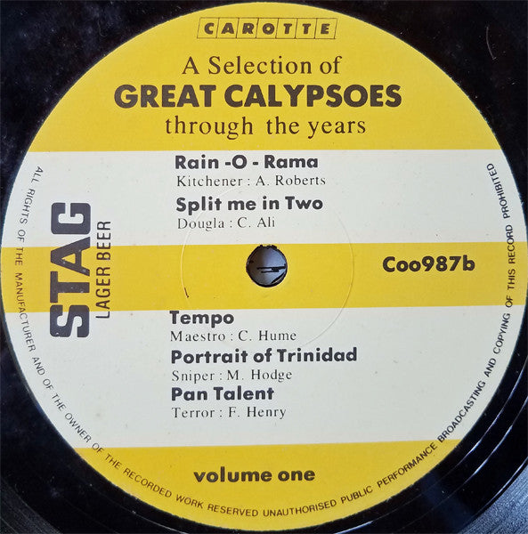 Various : A Selection Of Great Calypsoes Through The Years: Volume One (LP, Comp)