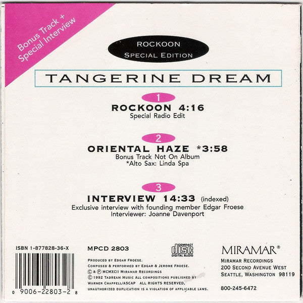 Tangerine Dream : Rockoon (CD, Maxi, S/Edition)