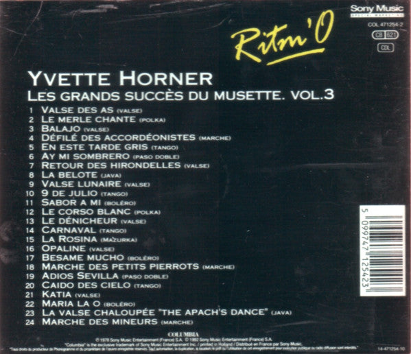 Yvette Horner : Les Grands Succès Du Musette Vol. 3 (CD, Album, RE)