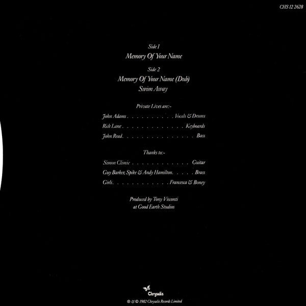 Private Lives : Memory Of Your Name (12")