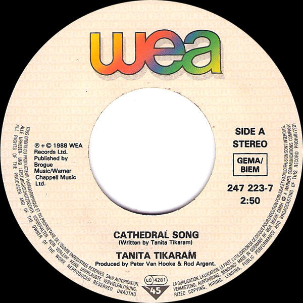 Tanita Tikaram : Cathedral Song (7", Single)