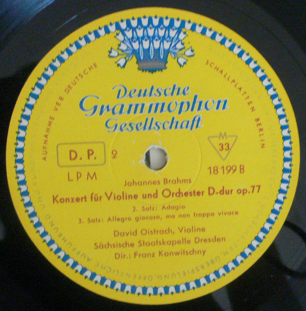 Johannes Brahms - David Oistrach, Franz Konwitschny, Staatskapelle Dresden : Concerto Pour Violon Et Orchestre (LP, Mono, RE, Gat)