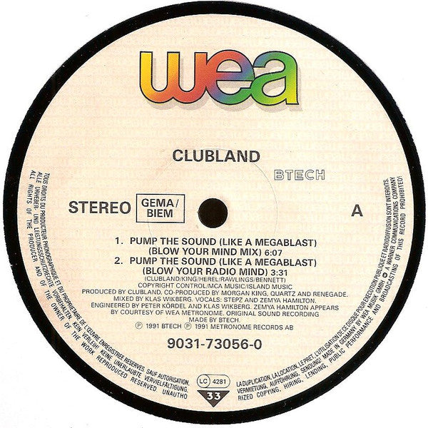 Clubland : Pump The Sound (Like A Megablast) (12")