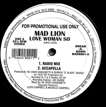 Mad Lion : Love Woman So  (12", Promo)