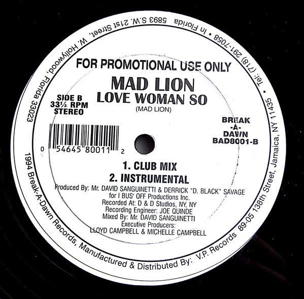 Mad Lion : Love Woman So  (12", Promo)