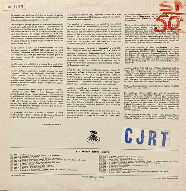 Orchestre National De L'ORTF, Gilbert Amy, Gérard Jarry : Chant / Trajectoires Pour Violon & Orchestre (LP, Gat)