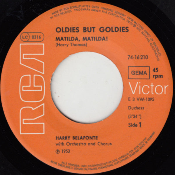 Harry Belafonte : Matilda / Island In The Sun (7", Single, RE)