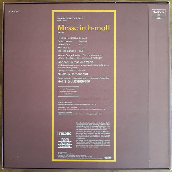 Johann Sebastian Bach, Nikolaus Harnoncourt, Concentus Musicus Wien : Messe In H-moll (Box, RE + 2xLP, DMM + LP, S/Sided, DMM)