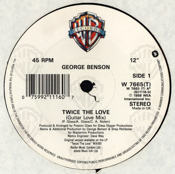 George Benson : Twice The Love (12")