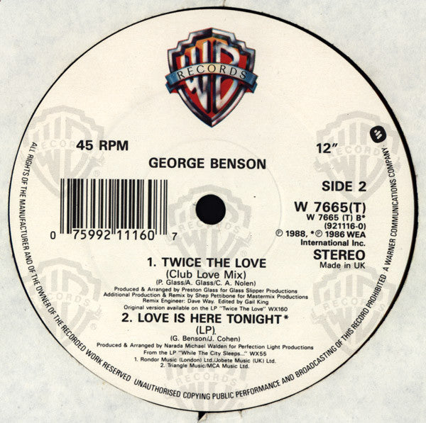 George Benson : Twice The Love (12")