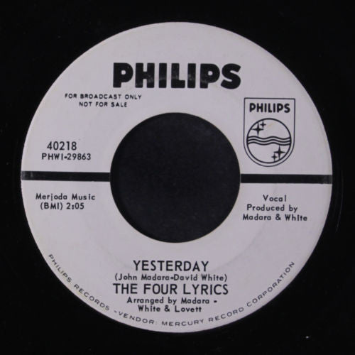 The Four Lyrics : It's Not For Me To Say / Yesterday (7", Single, Promo)